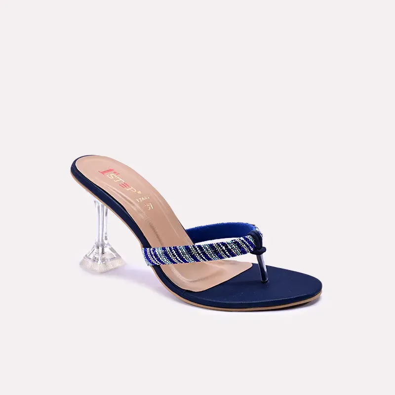 Vanika Navy Blue Fancy Heel Slippers 0412487