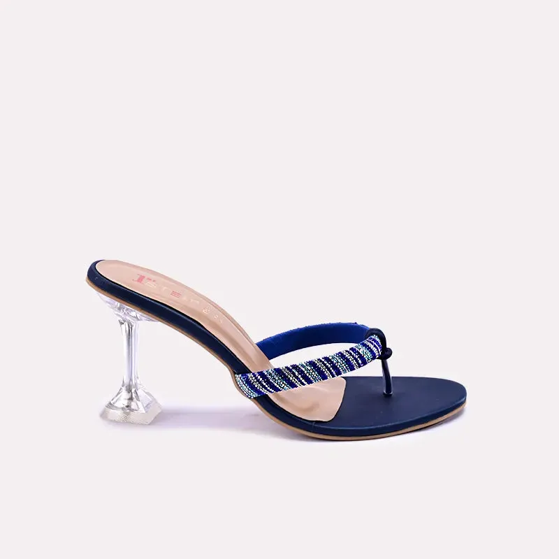 Vanika Navy Blue Fancy Heel Slippers 0412487