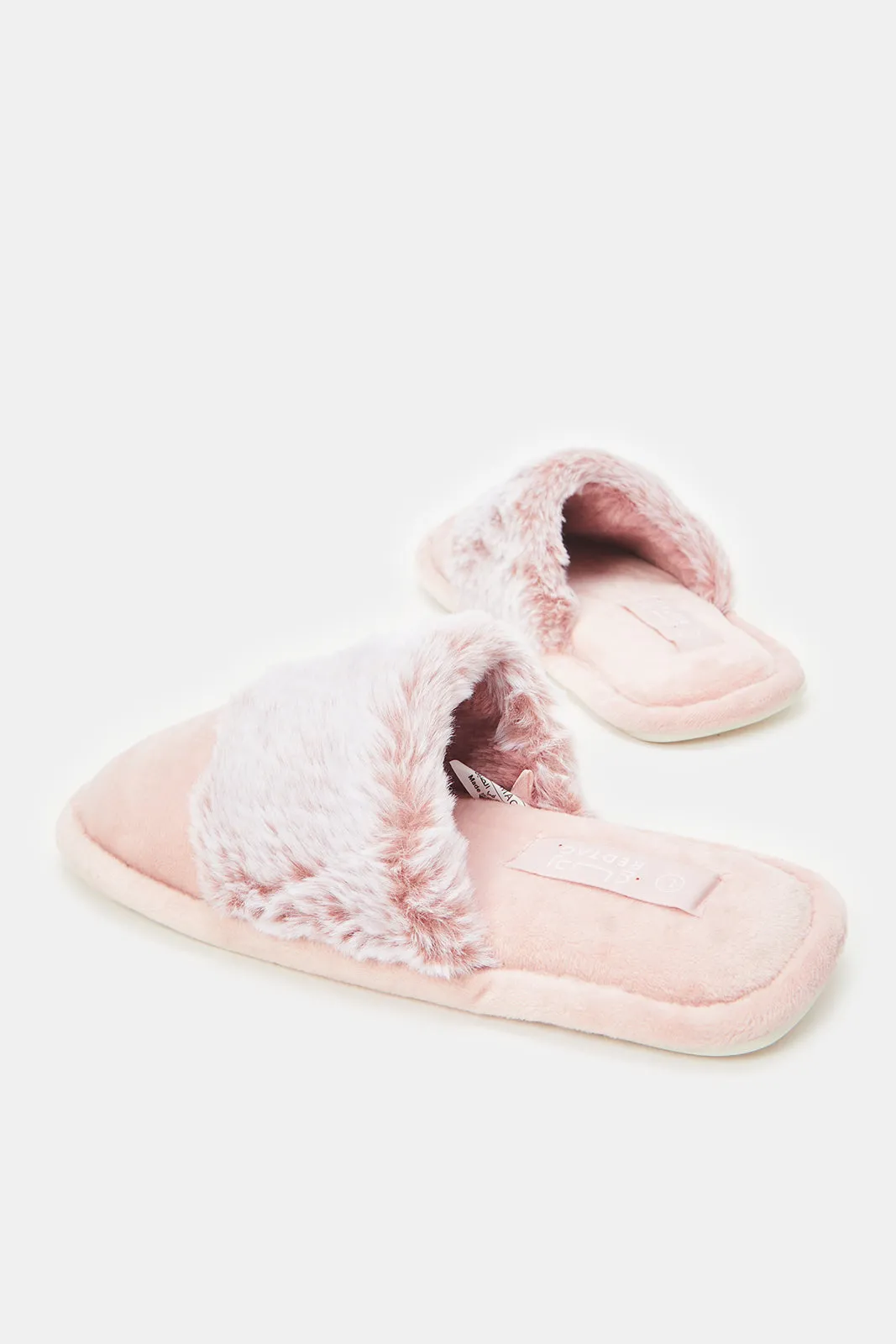 Women Pink Fur Trim Slippers