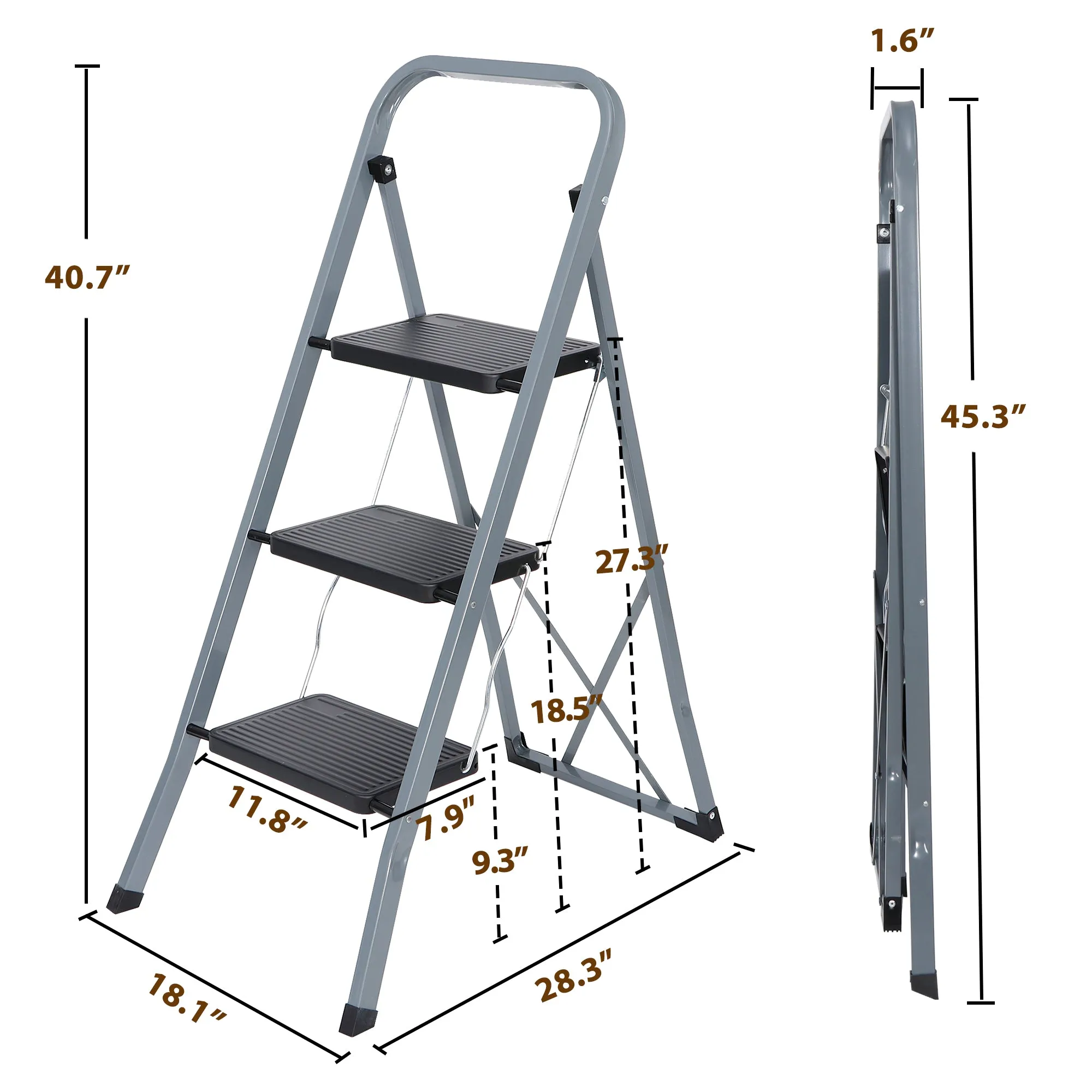 ZENY™ 3 Step Ladder Folding Step Stool 300 lbs Sturdy Steel Ladder for Household and Office